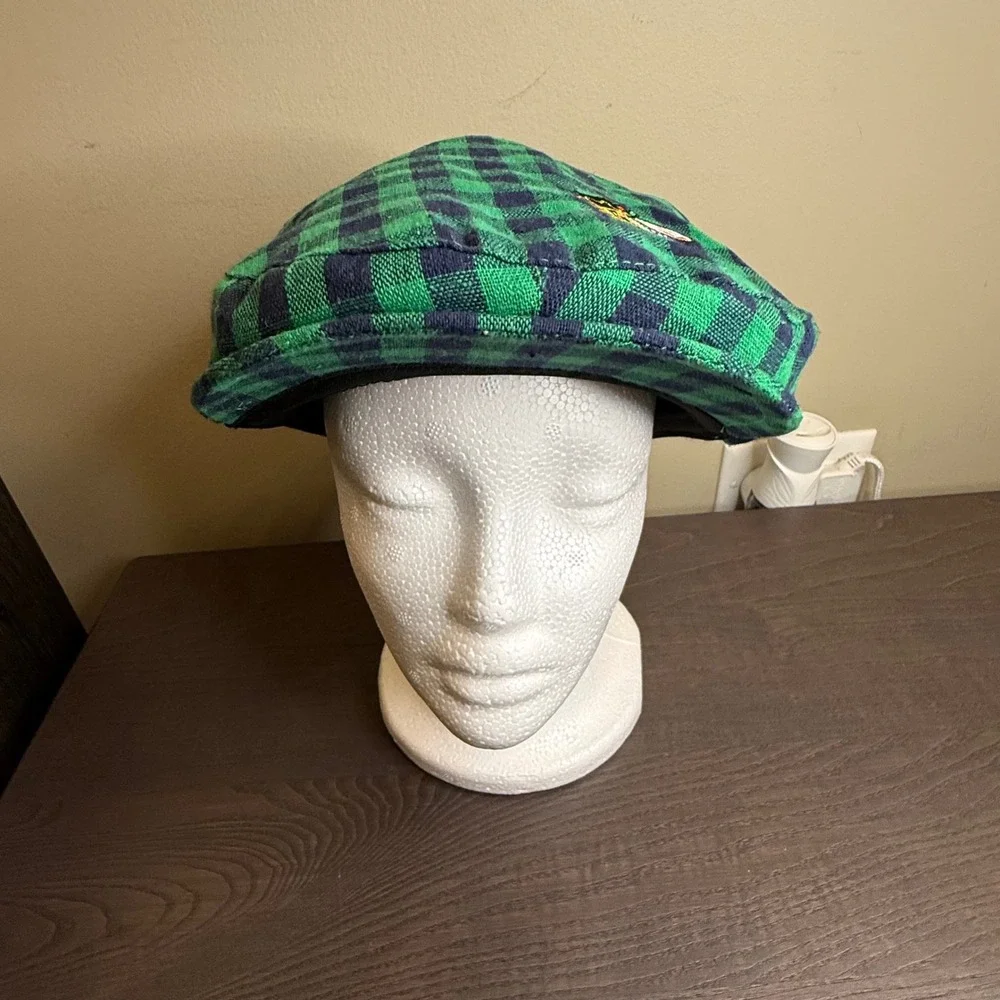 Kick10 Chicago Blackhawks Flat Cap Hat Green Gingham Plaid Newsboy M/L 7 3/8